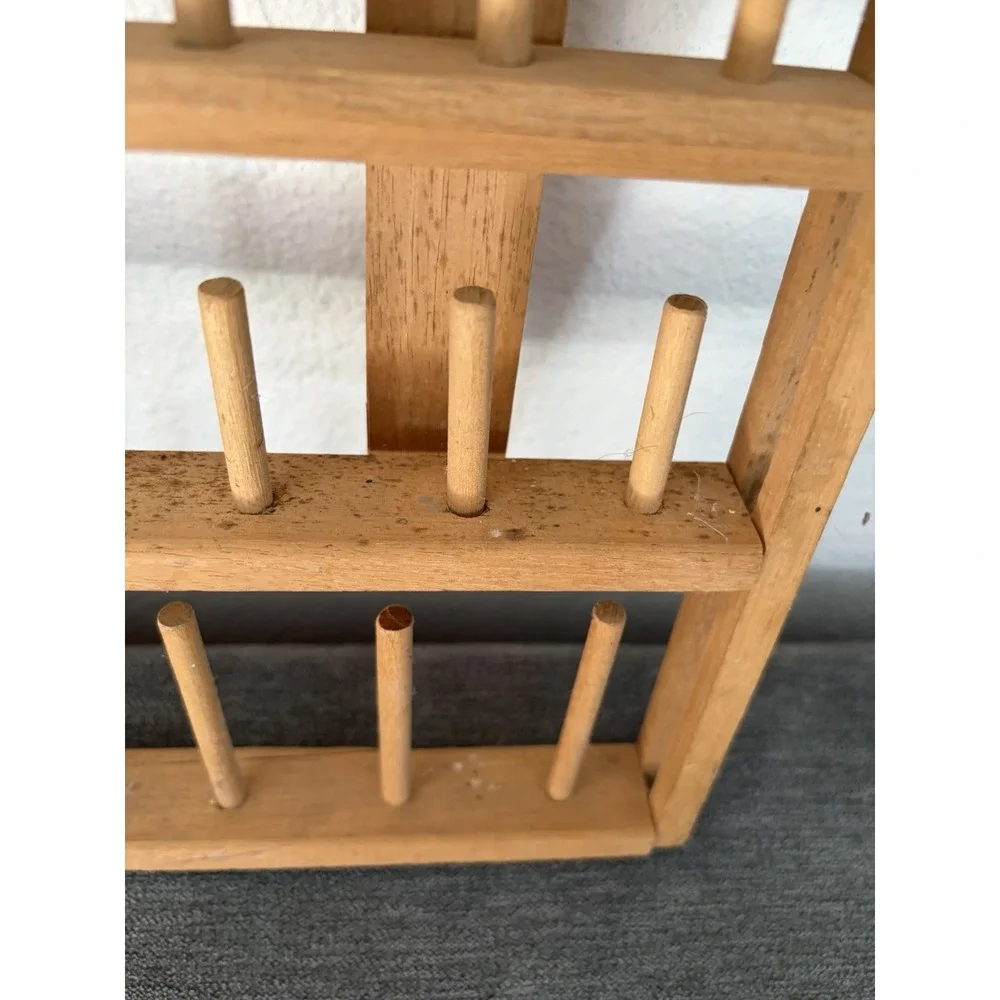 Johnny Buttons Spool Wood Thread Holder Hanging Rack Missing/Broken Spindles